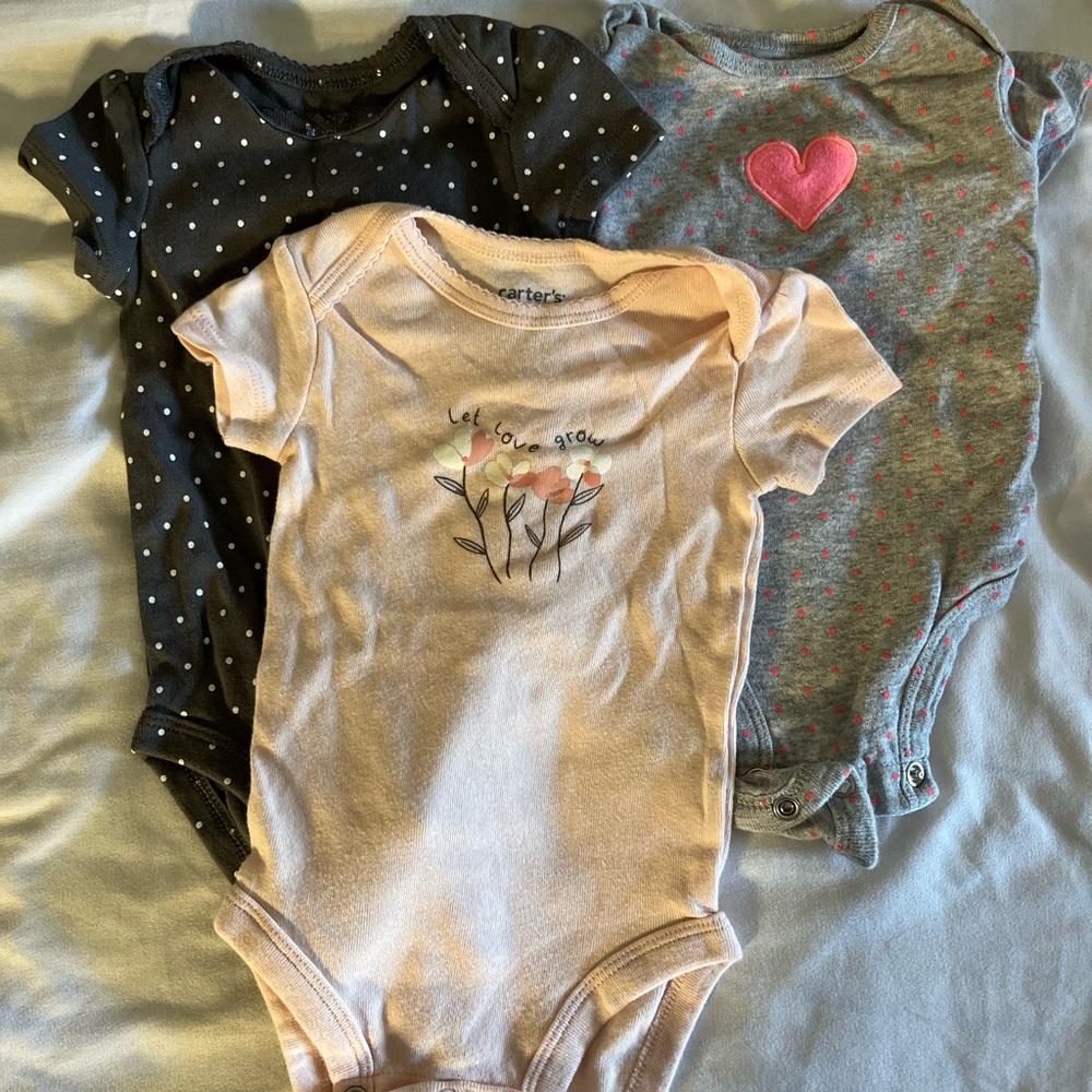 (3) 3m Carter's Baby LOVE One Piece Set - Black, Pink, Gray